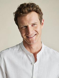 Charles Tyrwhitt Linen Slim Fit Band Collar Shirt, White - view 2, White