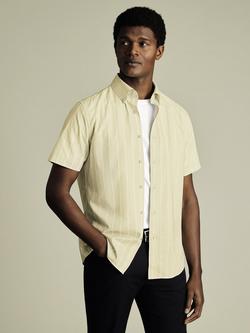 Charles Tyrwhitt Cotton Stripe Slim Fit Button-Down Collar Short Sleeve Shirt, Oatmeal