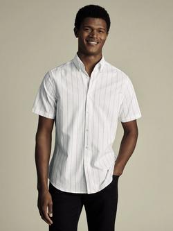 Charles Tyrwhitt Cotton Stripe Slim Fit Button-Down Collar Short Sleeve Shirt, White