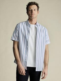 Charles Tyrwhitt Cotton Stripe Slim Fit Button-Down Collar Short Sleeve Shirt, Sky Blue