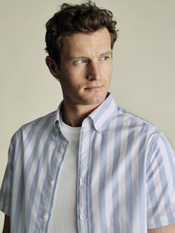 Charles Tyrwhitt Cotton Stripe Slim Fit Button-Down Collar Short Sleeve Shirt - view 2, Sky Blue