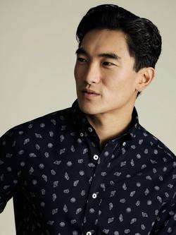 Charles Tyrwhitt Cotton Shell Print Slim Fit Button-Down Collar, Ink Blue - view 2, Ink Blue