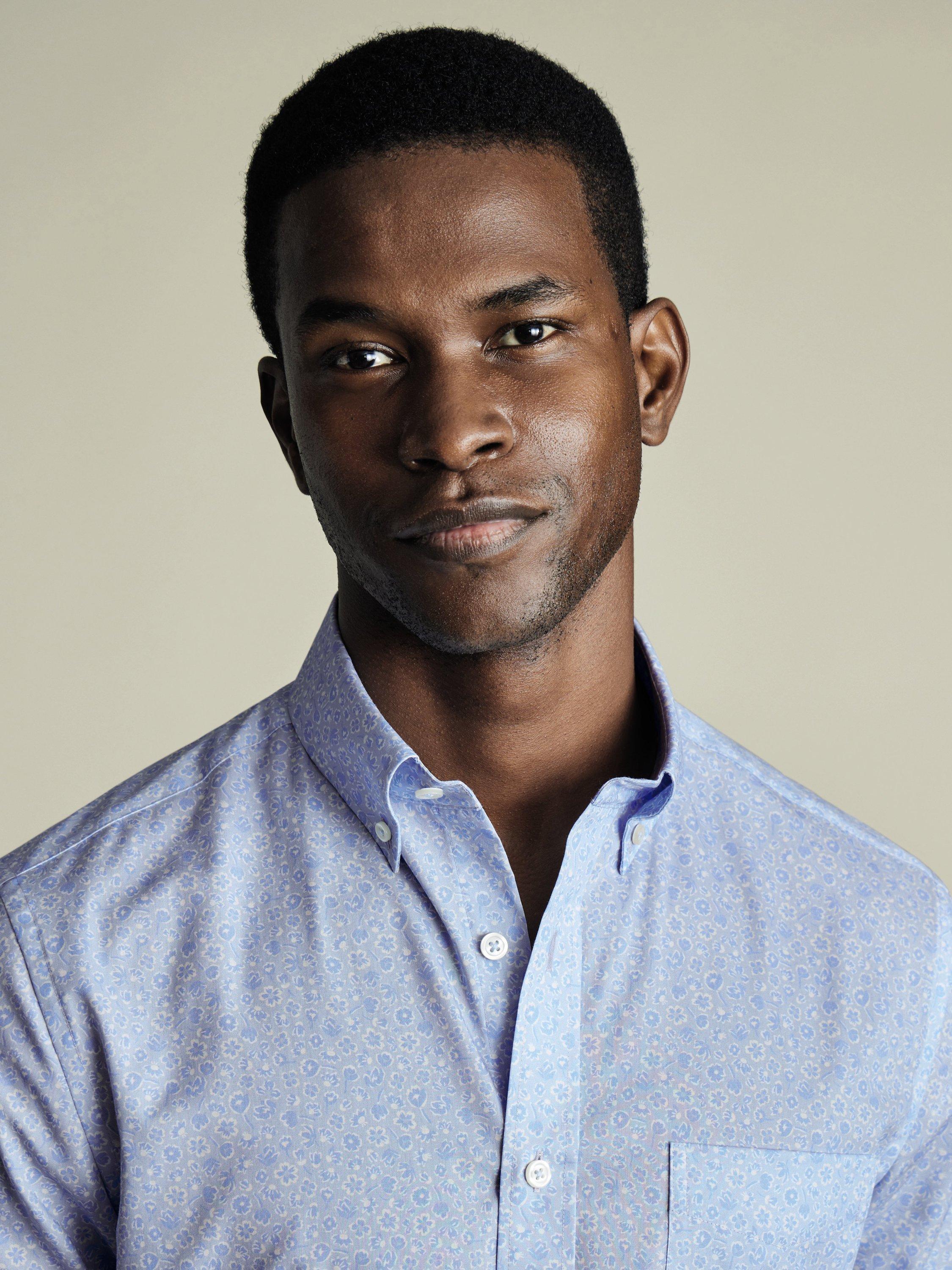 Product image 2 of 5, which shows Charles Tyrwhitt Cotton Floral Slim Fit Button-Down Collar Shirt, Sky Blue, S
