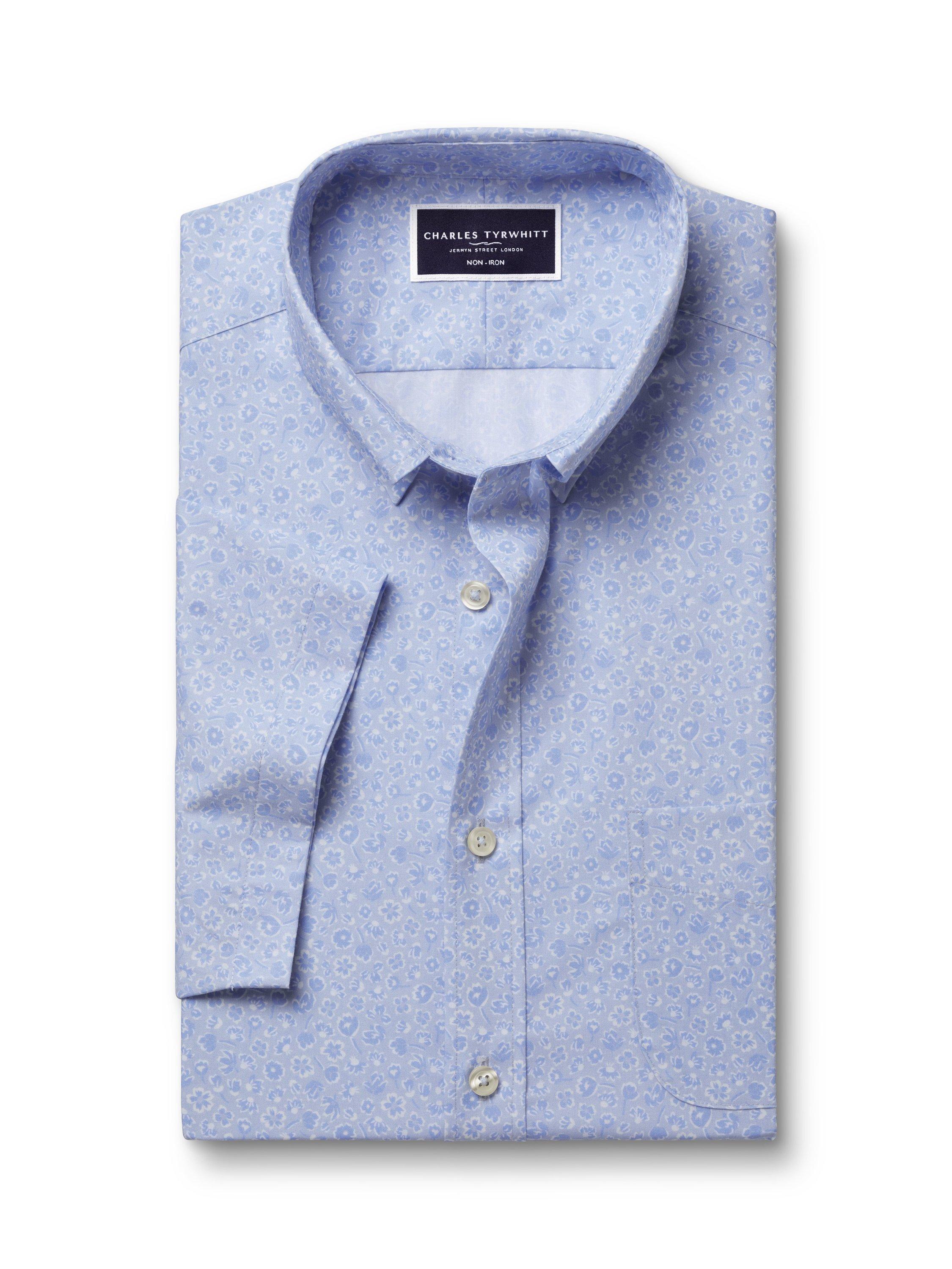 Product image 4 of 5, which shows Charles Tyrwhitt Cotton Floral Slim Fit Button-Down Collar Shirt, Sky Blue, S
