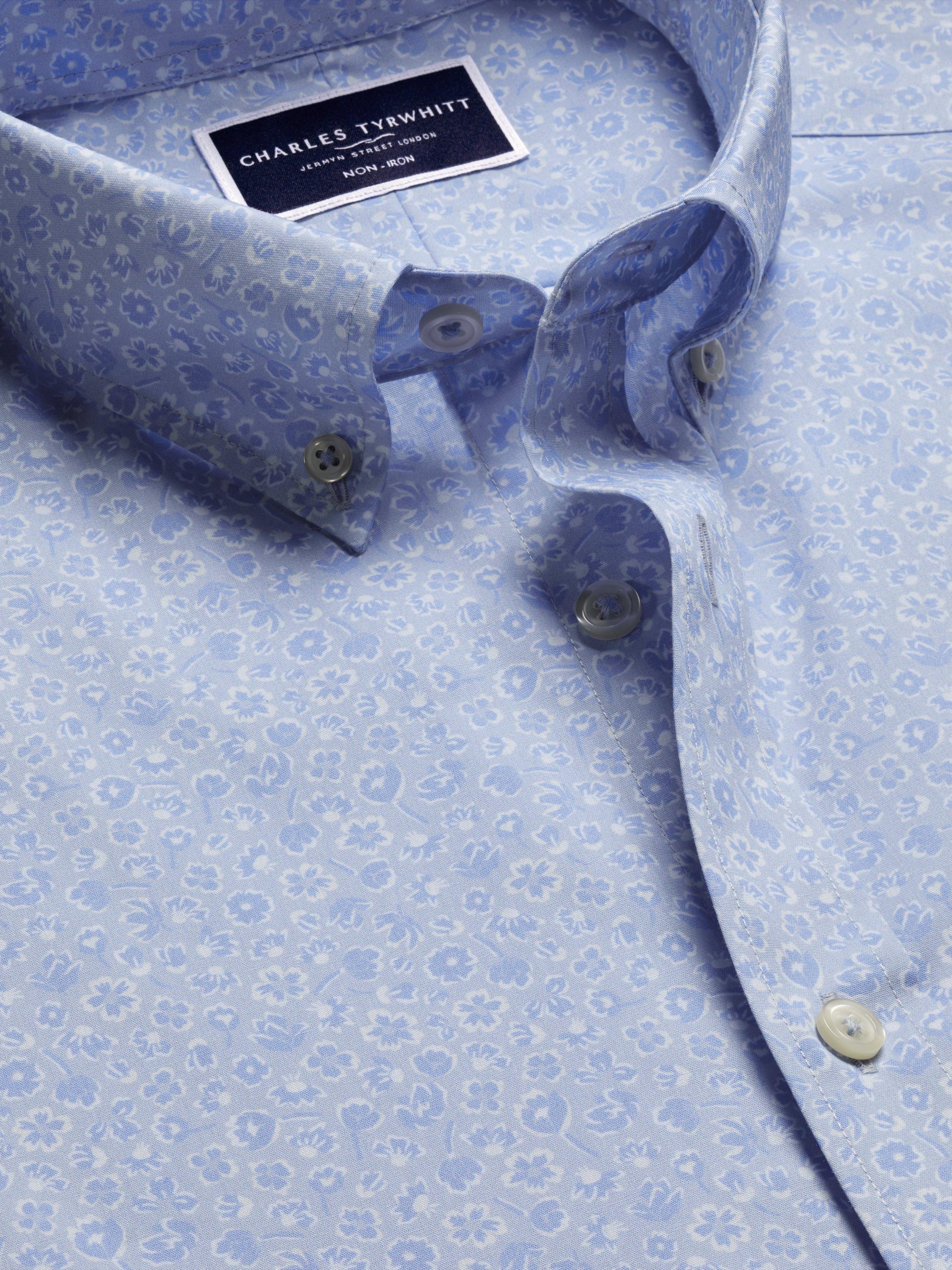 Product image 5 of 5, which shows Charles Tyrwhitt Cotton Floral Slim Fit Button-Down Collar Shirt, Sky Blue, S