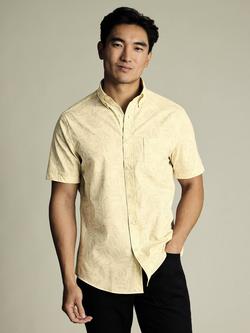 Charles Tyrwhitt Cotton Floral Leaf Slim Fit Button-Down Collar Short Sleeve Shirt, Cream, Cream