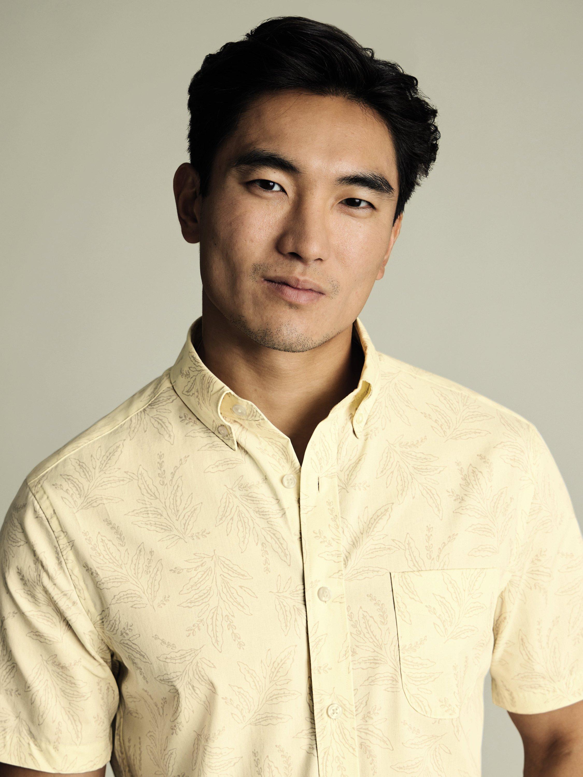 Product image 2 of 5, which shows Charles Tyrwhitt Cotton Floral Leaf Slim Fit Button-Down Collar Short Sleeve Shirt, Cream, S