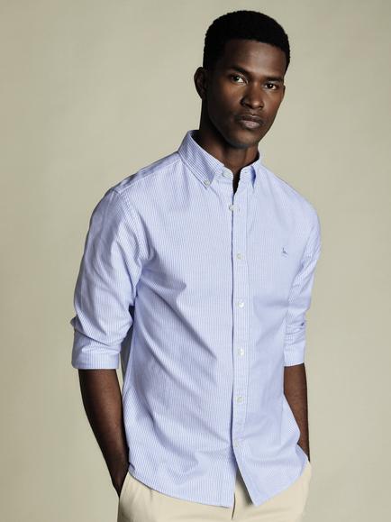 Charles Tyrwhitt Cotton Stripe Extra Slim Fit Button-Down Collar Shirt, Blue & White, Blue & White