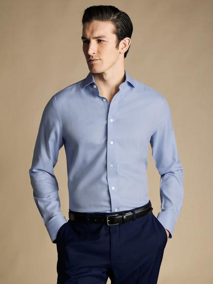 Charles Tyrwhitt Non-Iron Cotton Regular Fit Herringbone Shirt, Sky Blue, Sky Blue