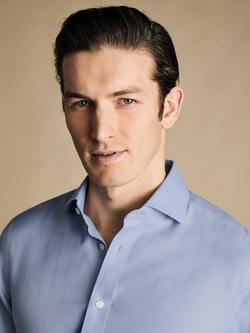 Charles Tyrwhitt Non-Iron Cotton Regular Fit Herringbone Shirt, Sky Blue - view 2, Sky Blue