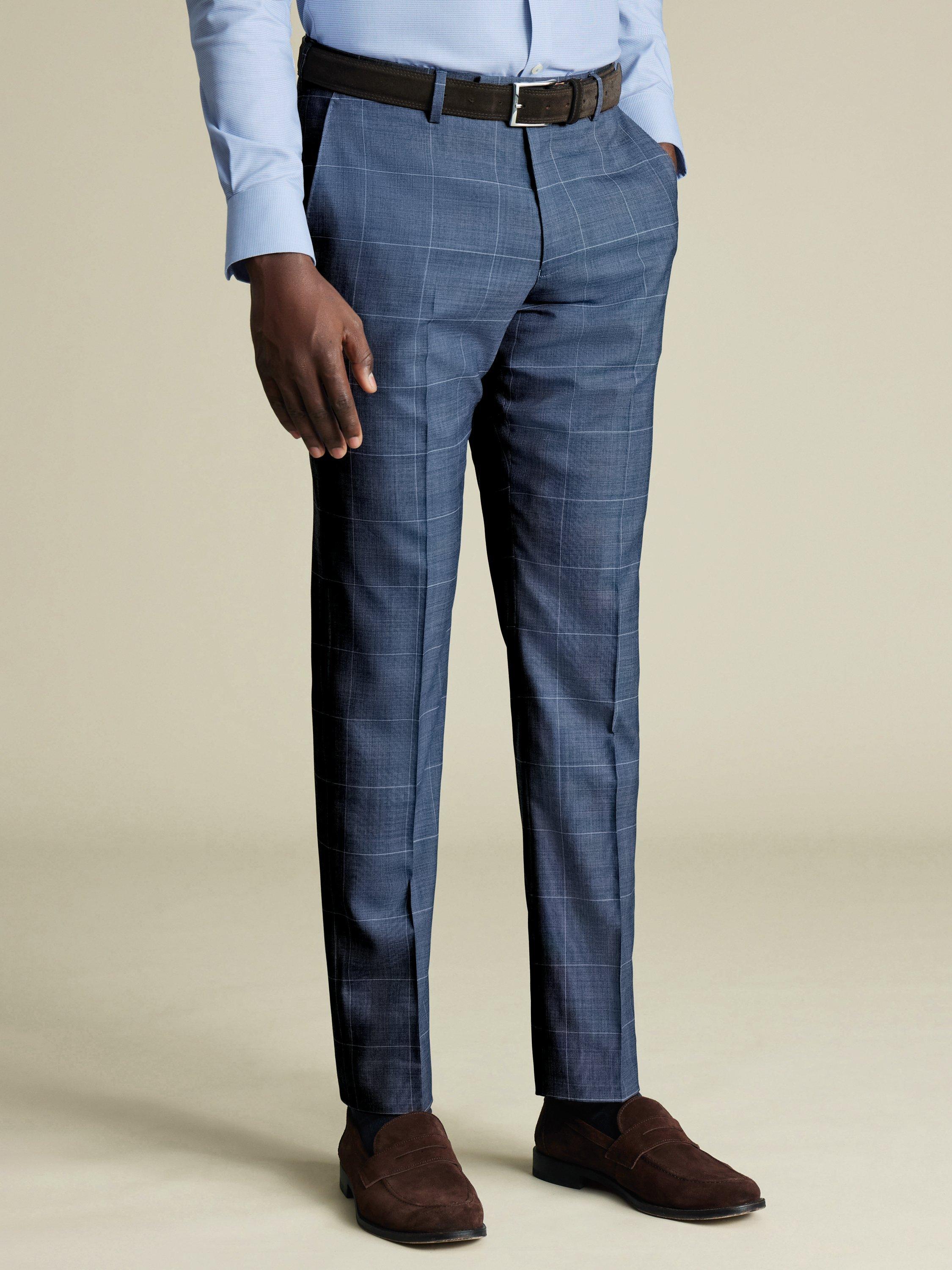 Product image 2 of 4, which shows Charles Tyrwhitt Check Wool Suit Trousers, Steel Blue, 30R