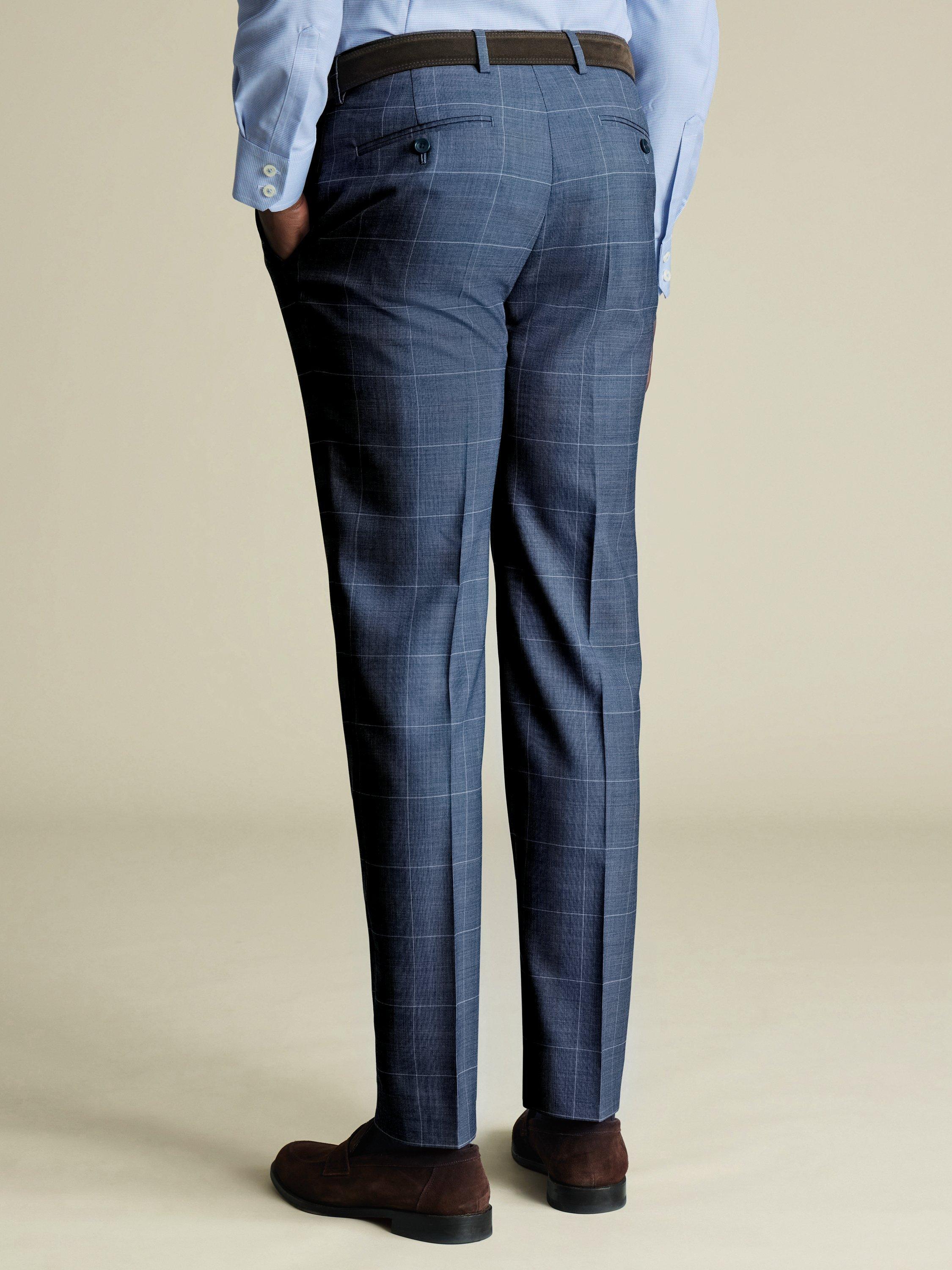 Product image 3 of 4, which shows Charles Tyrwhitt Check Wool Suit Trousers, Steel Blue, 30R