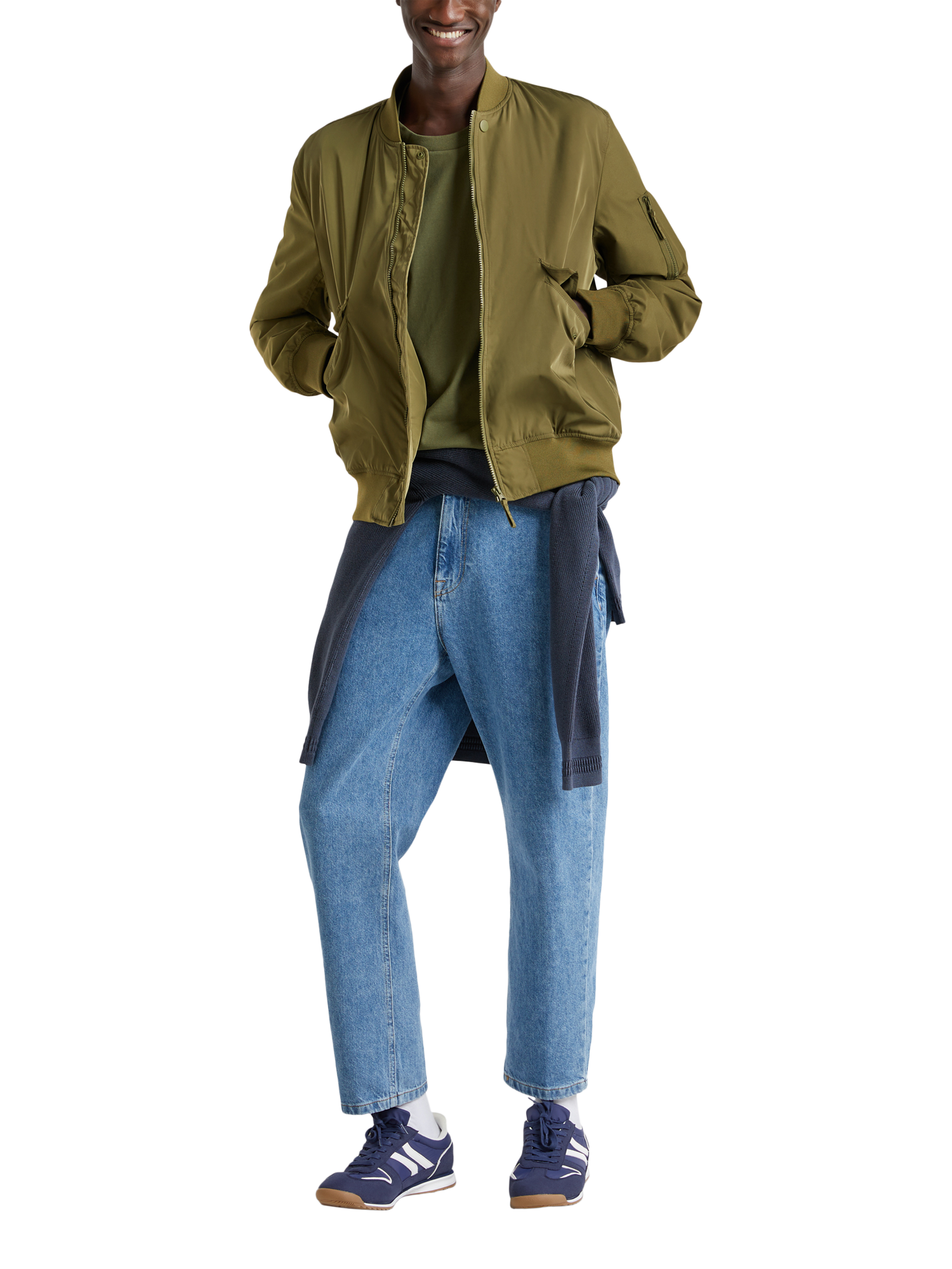 Product image 3 of 5, which shows Benetton Bomber Jacket, Dark Military Green, XL