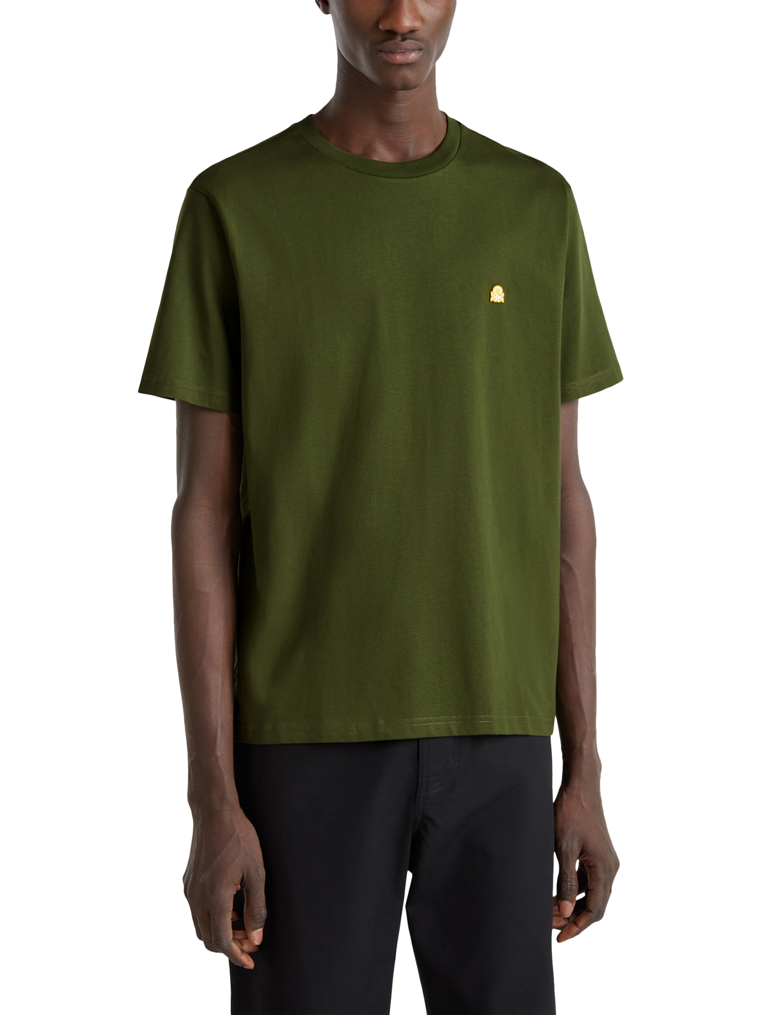 Product image 1 of 4, which shows Benetton Cotton Regular Fit Short Sleeve T-Shirt, Dark Military Green, S
