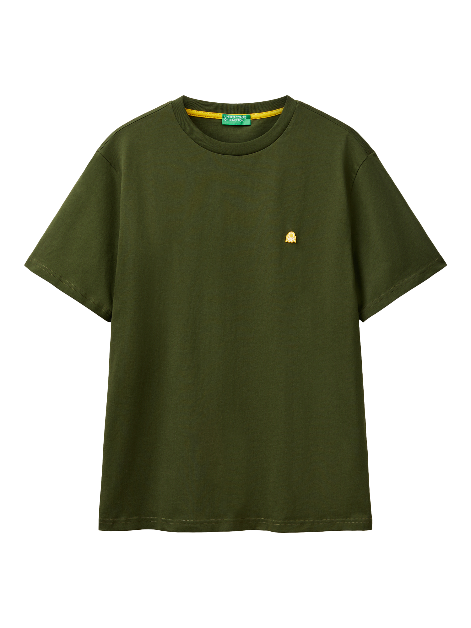 Product image 3 of 4, which shows Benetton Cotton Regular Fit Short Sleeve T-Shirt, Dark Military Green, S