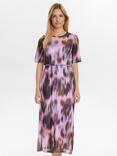 Numph Short Sleeve Abstract Print Midi Dress, Purple/Multi