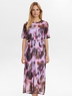 Numph Short Sleeve Abstract Print Midi Dress, Purple/Multi, Purple Multi