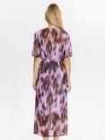 Numph Short Sleeve Abstract Print Midi Dress, Purple/Multi
