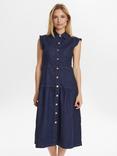 Numph Sleeveless Denim Midi Shirt Dress, Dark Blue