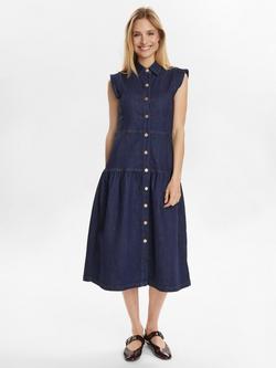 Numph Sleeveless Denim Midi Shirt Dress, Dark Blue - view 2, Dark Blue