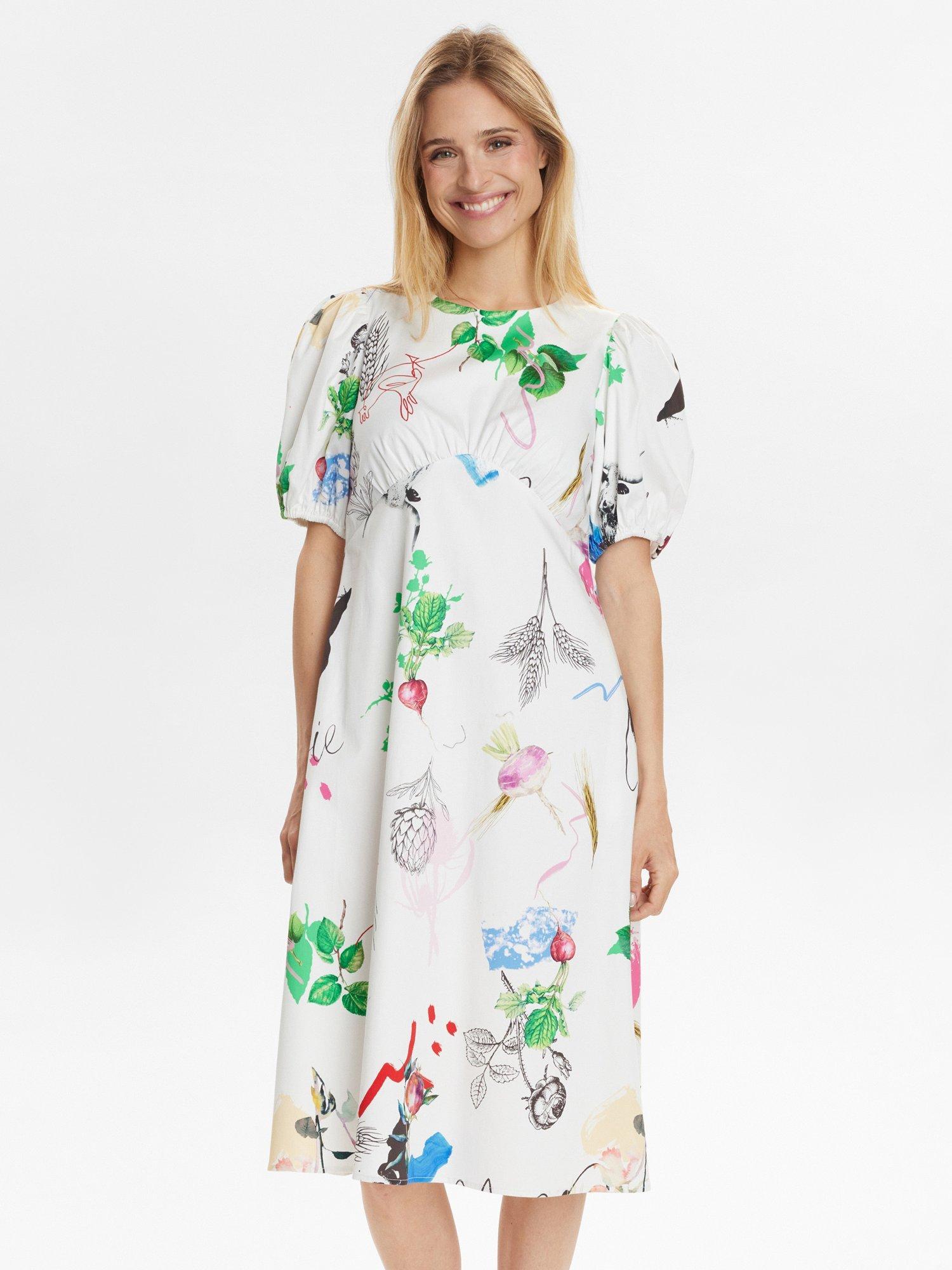 Product image 1 of 7, which shows Numph Silja Countryside Print Midi Dress, White/Multi, 34