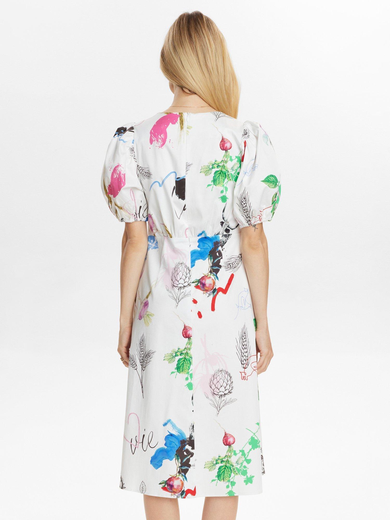Product image 2 of 7, which shows Numph Silja Countryside Print Midi Dress, White/Multi, 34