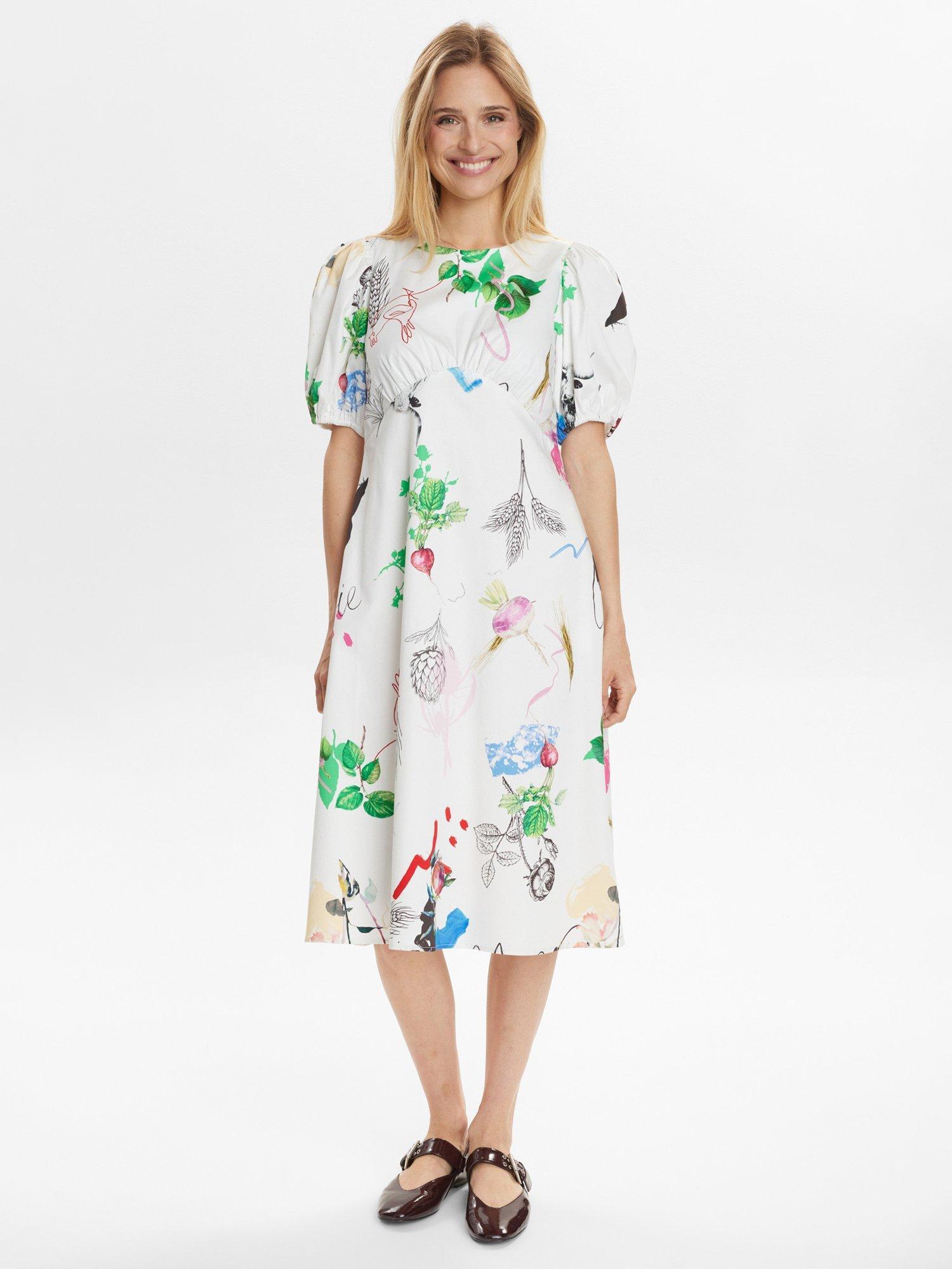 Product image 3 of 7, which shows Numph Silja Countryside Print Midi Dress, White/Multi, 34