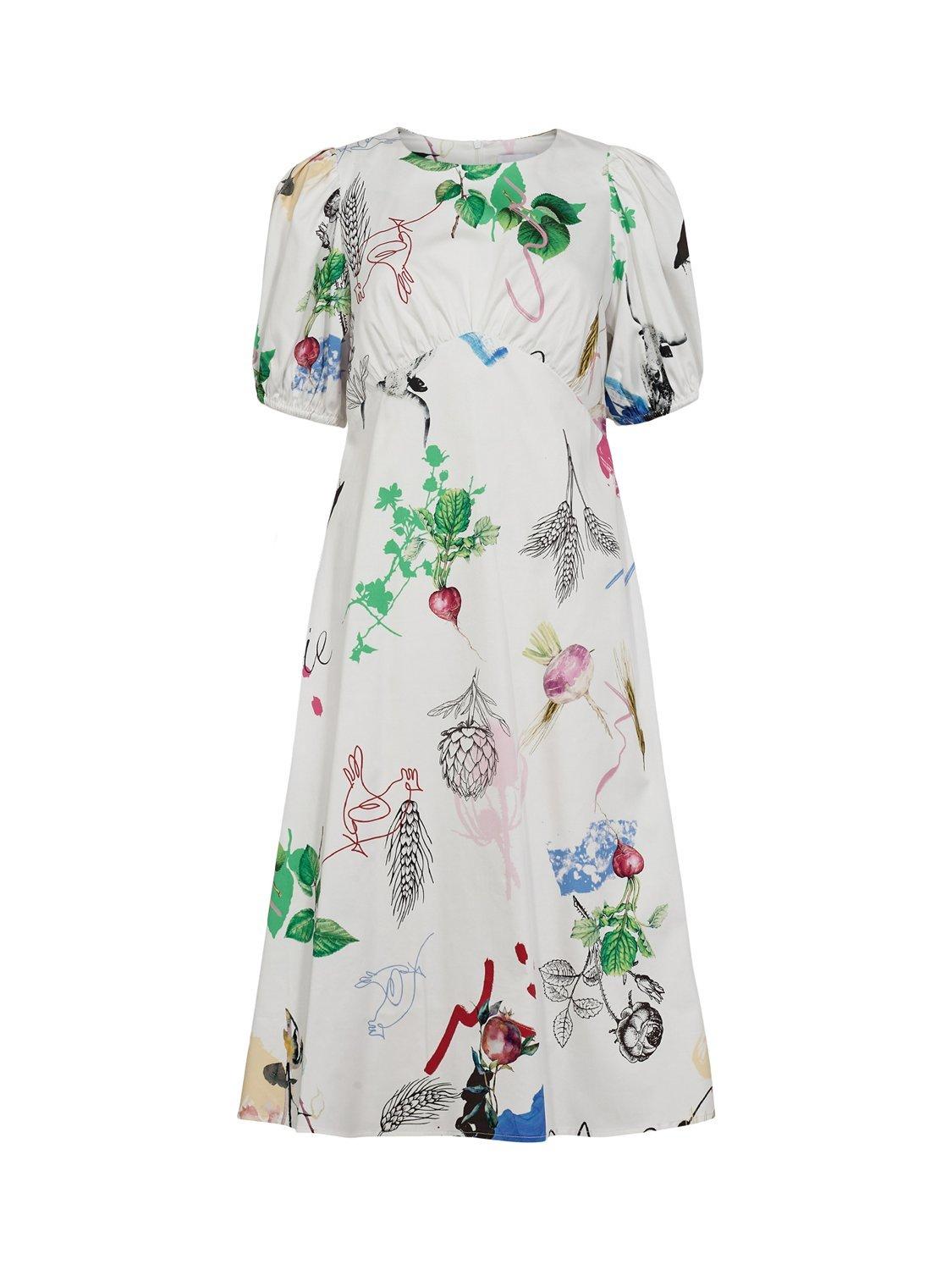 Product image 6 of 7, which shows Numph Silja Countryside Print Midi Dress, White/Multi, 34