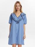 Numph Short Puff Sleeve Check Cotton Blend Mini Dress, Provence