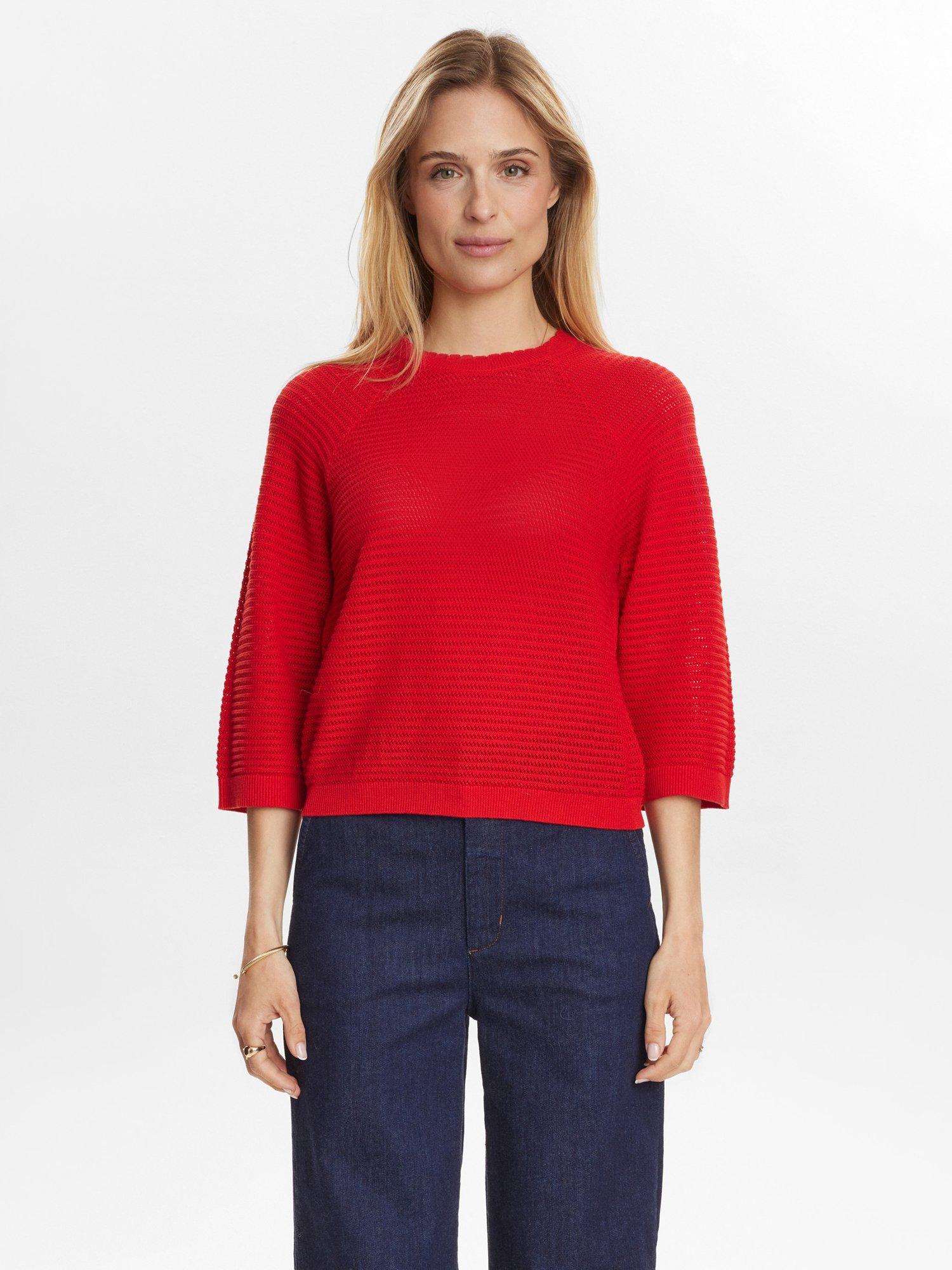 Product image 1 of 7, which shows Numph Vilde Textured Stitch Jumper, Red, XS