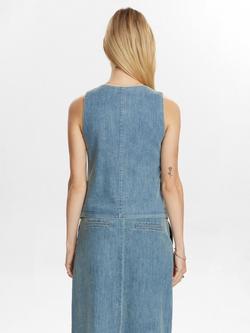 Numph Round Neck Denim Waistcoat, Blue - view 2, Blue