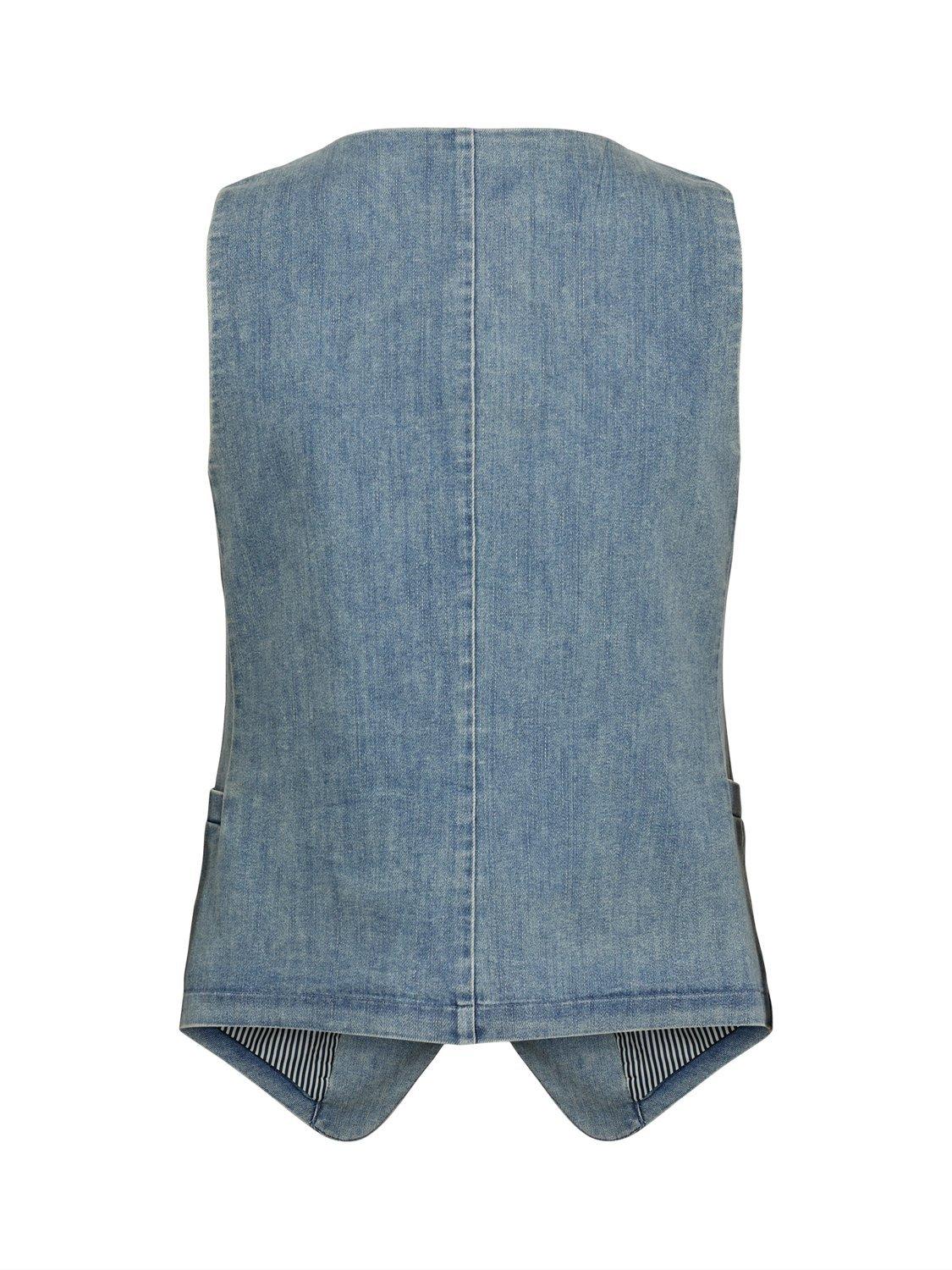 Product image 7 of 7, which shows Numph Round Neck Denim Waistcoat, Blue, 34
