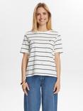 Numph Striped Cotton T-Shirt, White/Multi