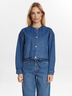 Numph Round Neck Short Denim Jacket, Blue, Blue