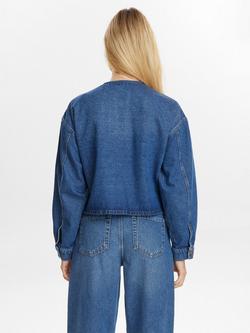 Numph Round Neck Short Denim Jacket, Blue - view 2, Blue
