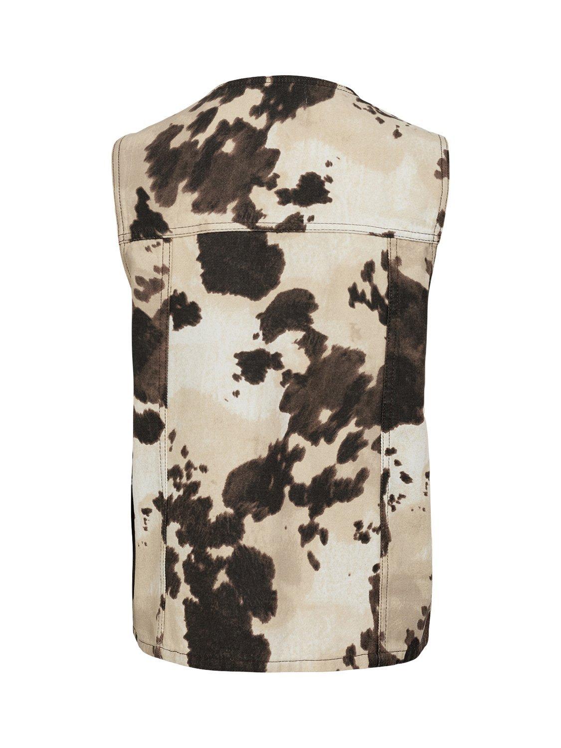 Product image 7 of 7, which shows Numph Cow Print Tie Front Top, Brown/White, 34