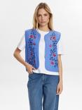 Numph Jodie Embroidered Floral Gilet, Blue/Multi