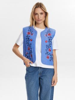 Numph Jodie Embroidered Floral Gilet, Blue/Multi, Blue/Multi
