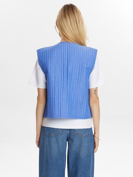 Numph Jodie Embroidered Floral Gilet, Blue/Multi - view 2, Blue/Multi