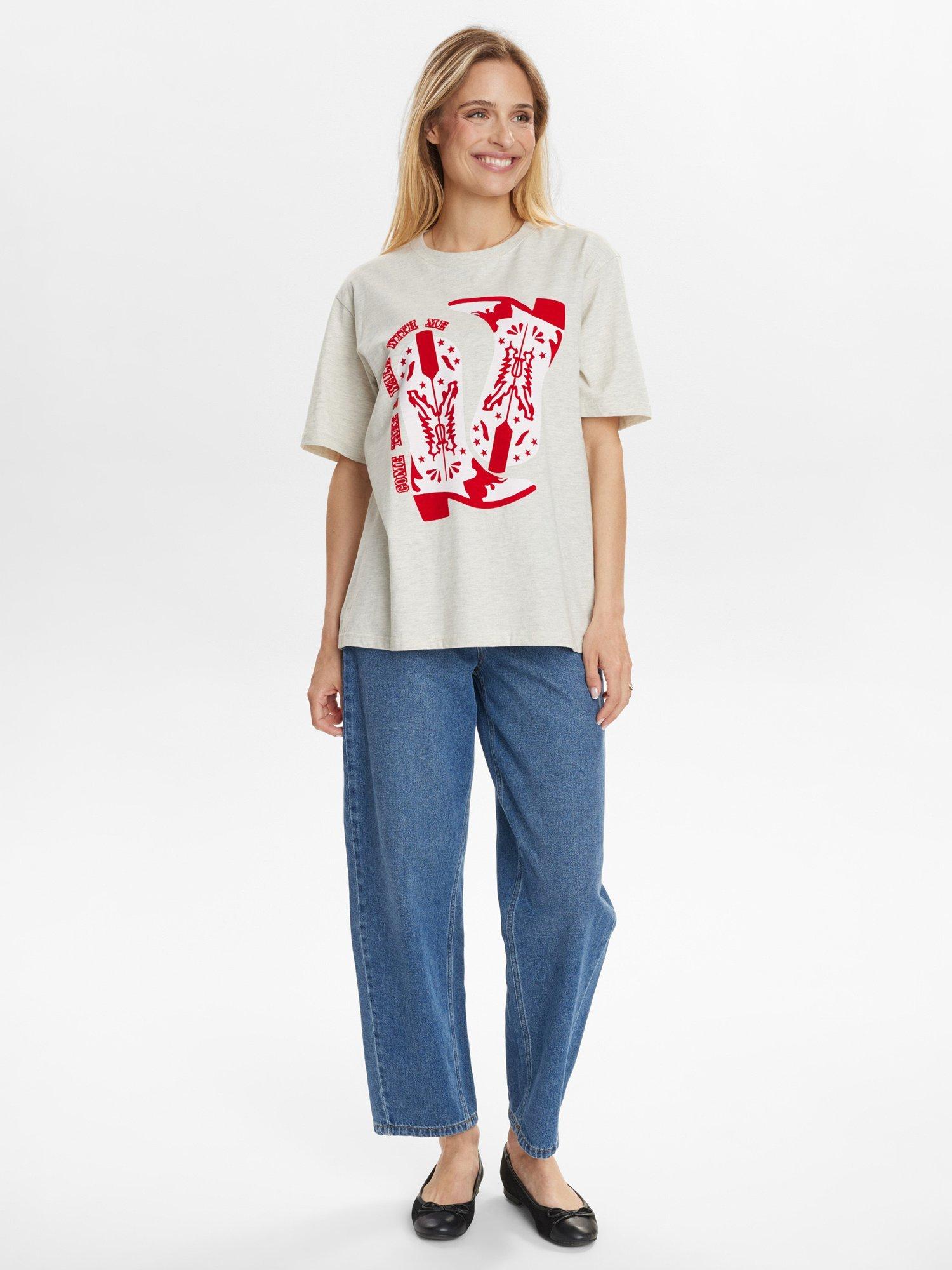 Product image 3 of 7, which shows Numph Western Cowboy Boots T-Shirt, Cream/Red, XS