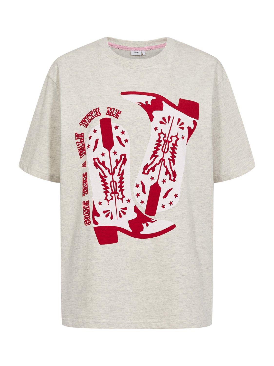 Product image 6 of 7, which shows Numph Western Cowboy Boots T-Shirt, Cream/Red, XS