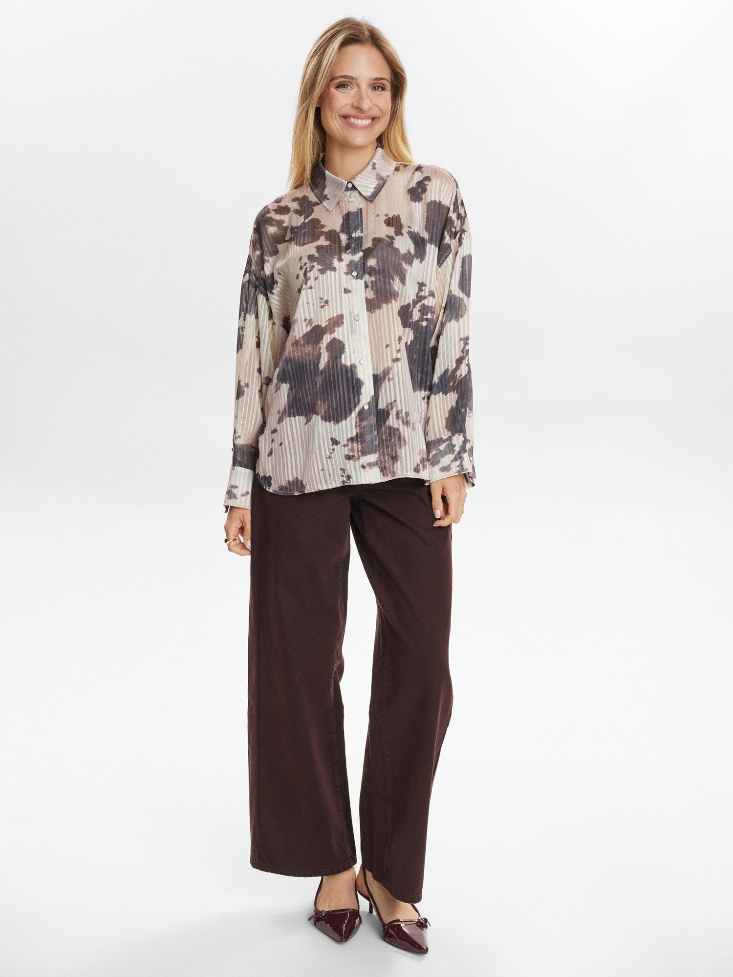 Product image 3 of 7, which shows Numph Abstract Print Shirt, Grey/Brown, XS-S