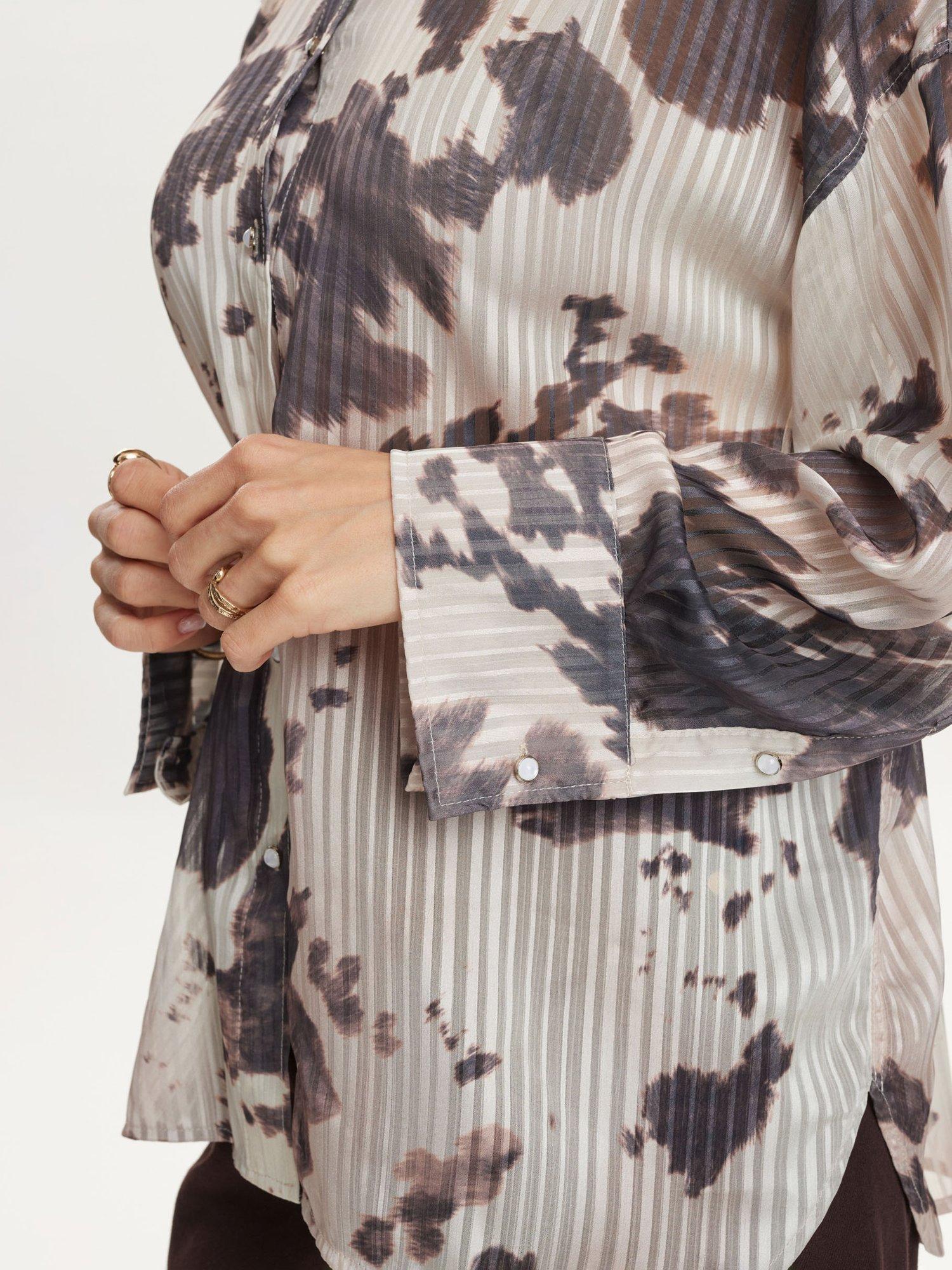 Product image 5 of 7, which shows Numph Abstract Print Shirt, Grey/Brown, XS-S
