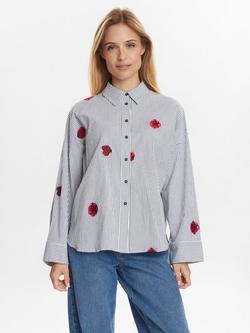 Numph Tillie Stripe Floral Shirt, Blue/Multi, Blue/Multi