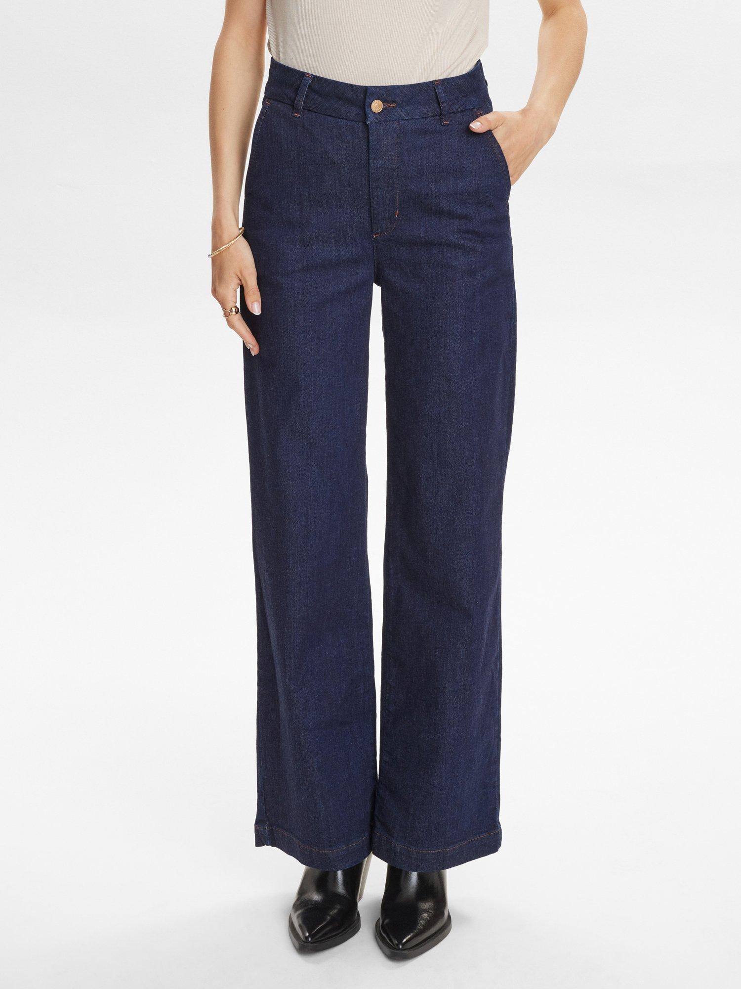 Product image 1 of 7, which shows Numph Wide Leg Ankle Jeans, Dark Blue, 34