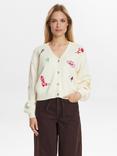 Numph Wally Embroidered Icons Cardigan, White/Multi