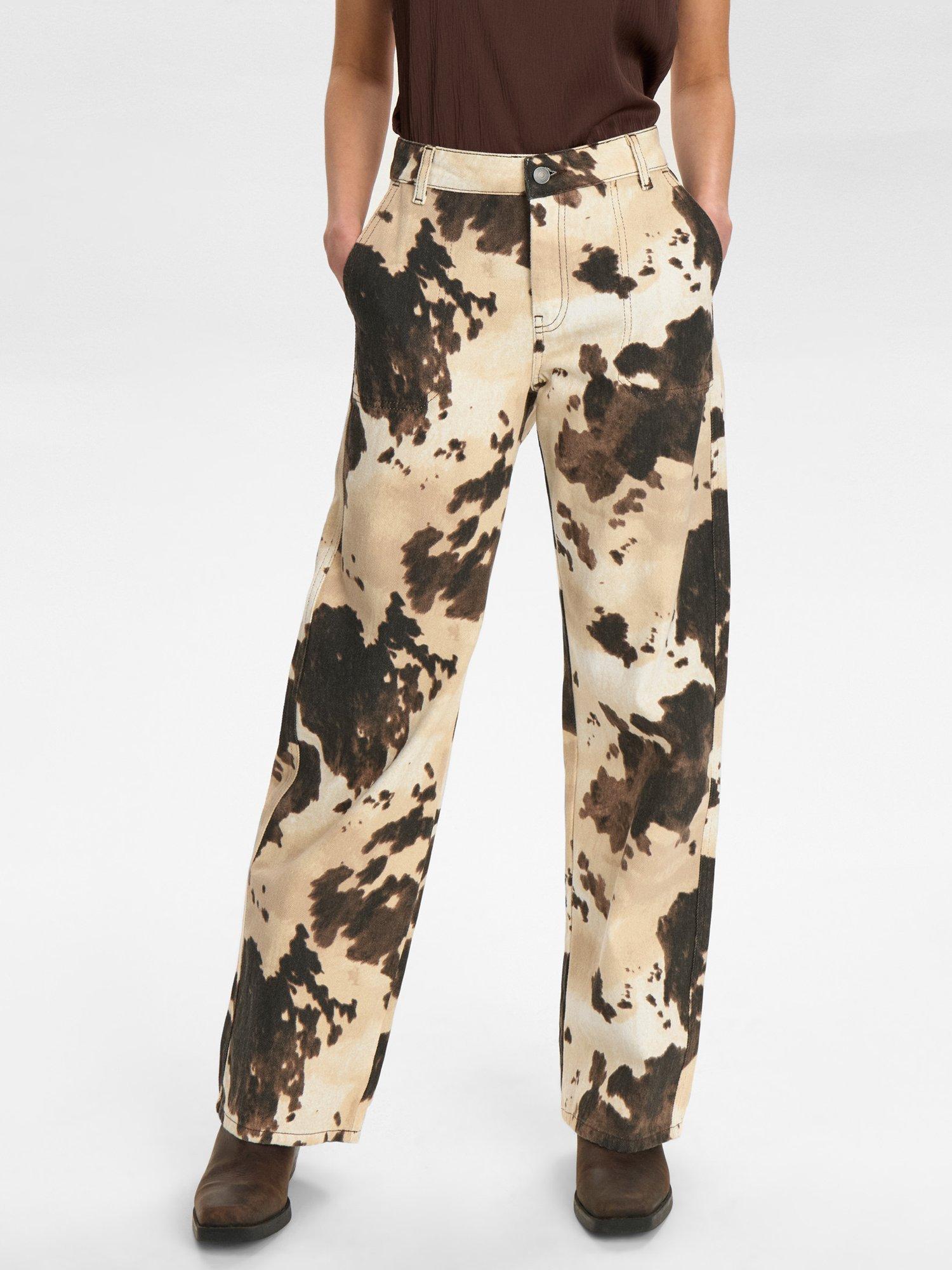 Product image 1 of 7, which shows Numph Abstract Print Trousers, Brown/White, 36