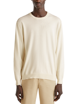 Benetton Cotton Crew Neck Jumper, White Cream, White Cream