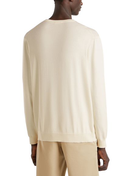 Benetton Cotton Crew Neck Jumper, White Cream - view 2, White Cream