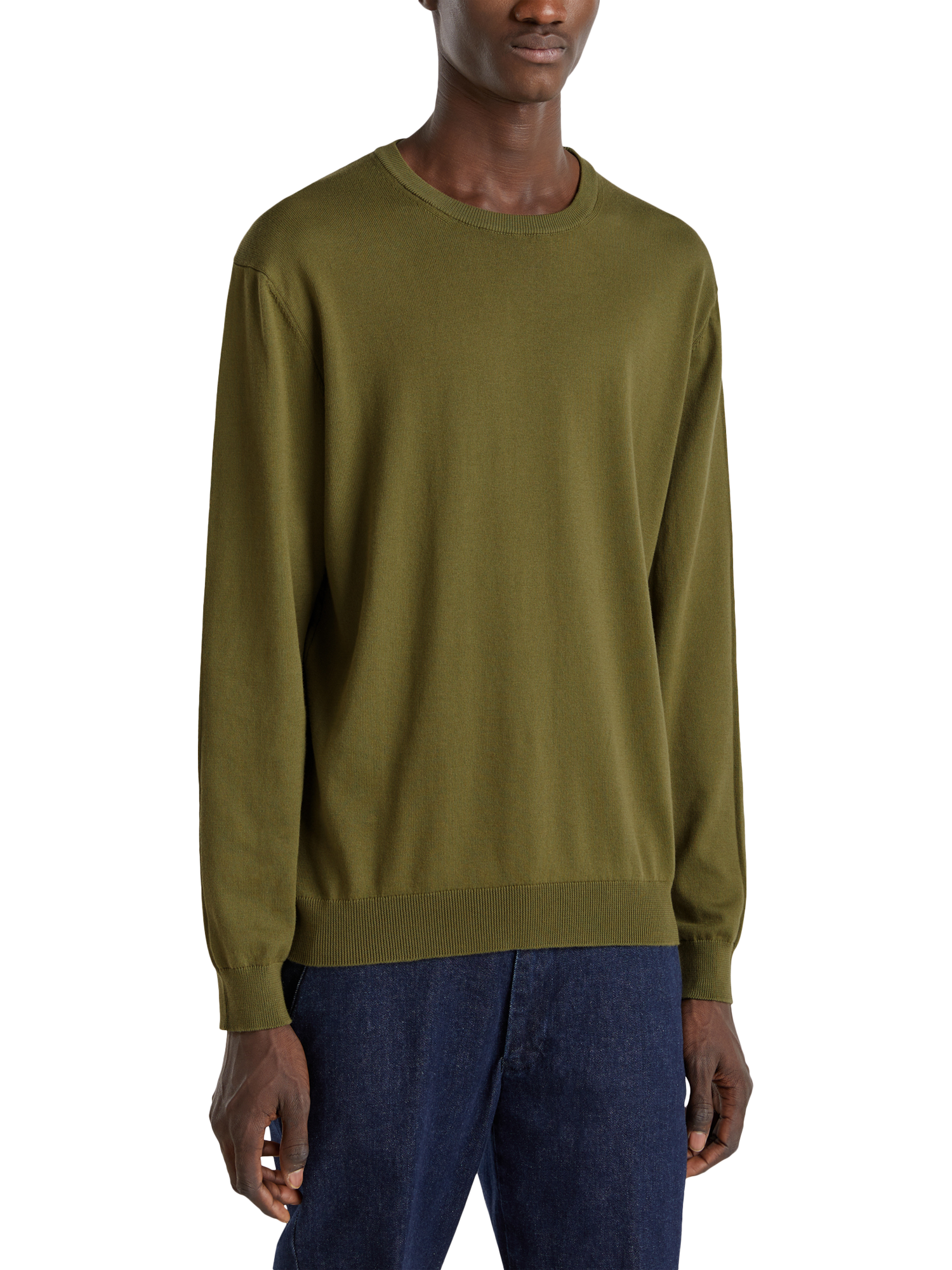 Product image 1 of 6, which shows Benetton Cotton Regular Fit Crew Neck Jumper, Dark Military Green, XXL